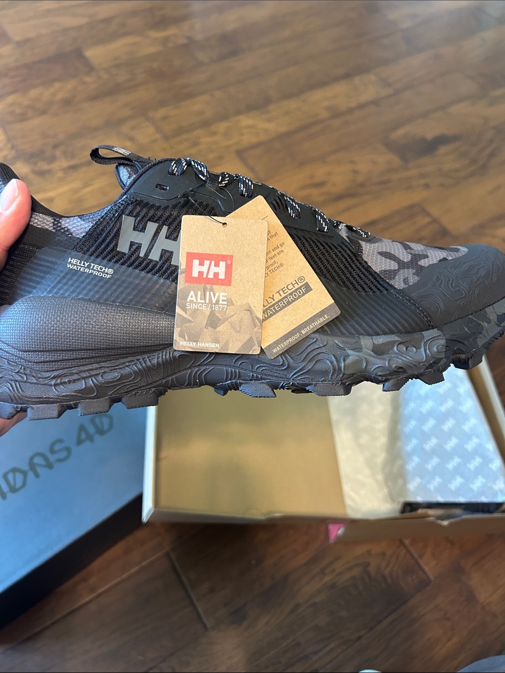 Helly Hansen Black Trail Running Shoe with Subtle Gray Camo